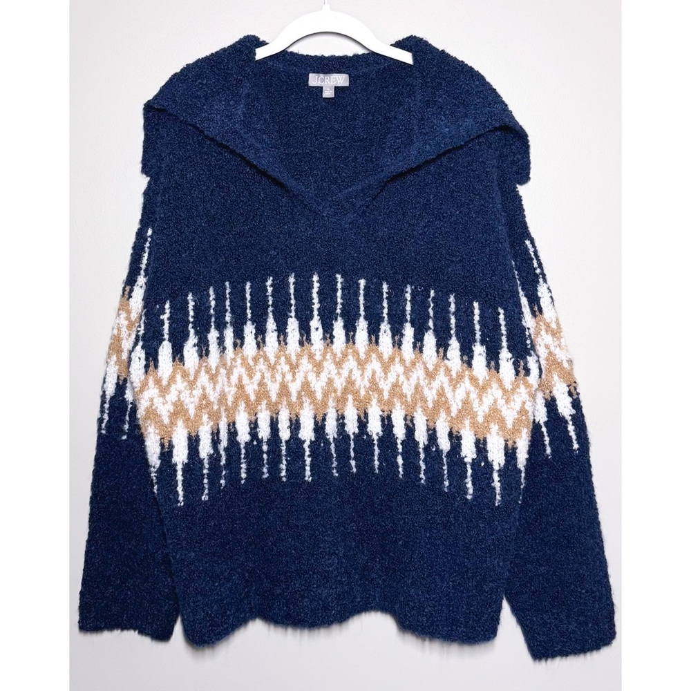 J. CREW Oversized Cozy Fair Isle Johnny Collar Sweater Boucle Women’s Size XL
